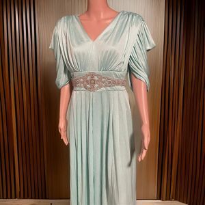 Vintage 1960s Beaded Rhinestone Ice Blue  Evening Gown Size 8/10